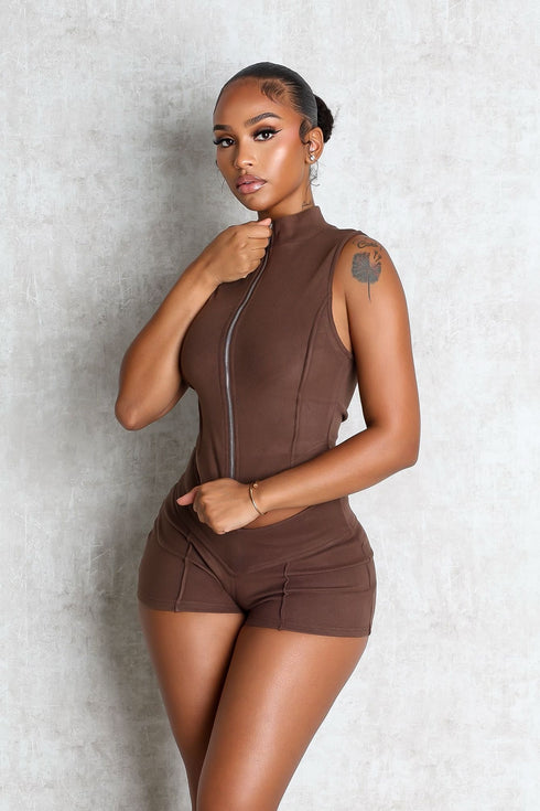 Classic Zip Up Cropped Tank Top & Shorts SET